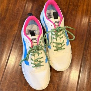Vans White Sneakers with Blue and Pink Highlights